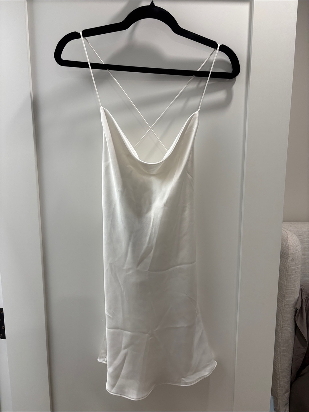 Zara Cream Satin Slip Dress with Cross-Back Straps